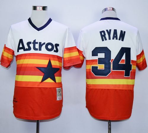 Mitchell and Ness Astros #34 Nolan Ryan White/Orange Stitched Throwback MLB Jersey - Click Image to Close